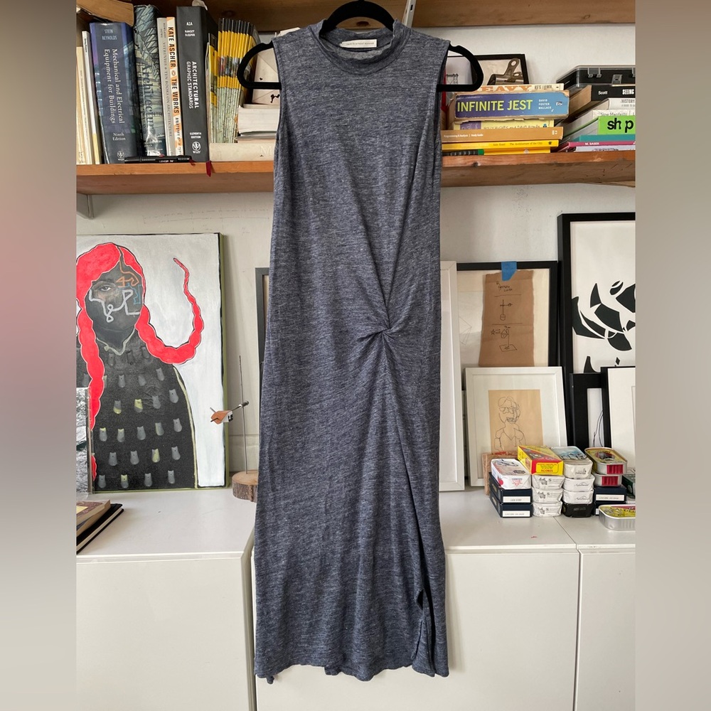 Twist Mock-neck Heather Blue/subtle Gray 100% Linen column dress
